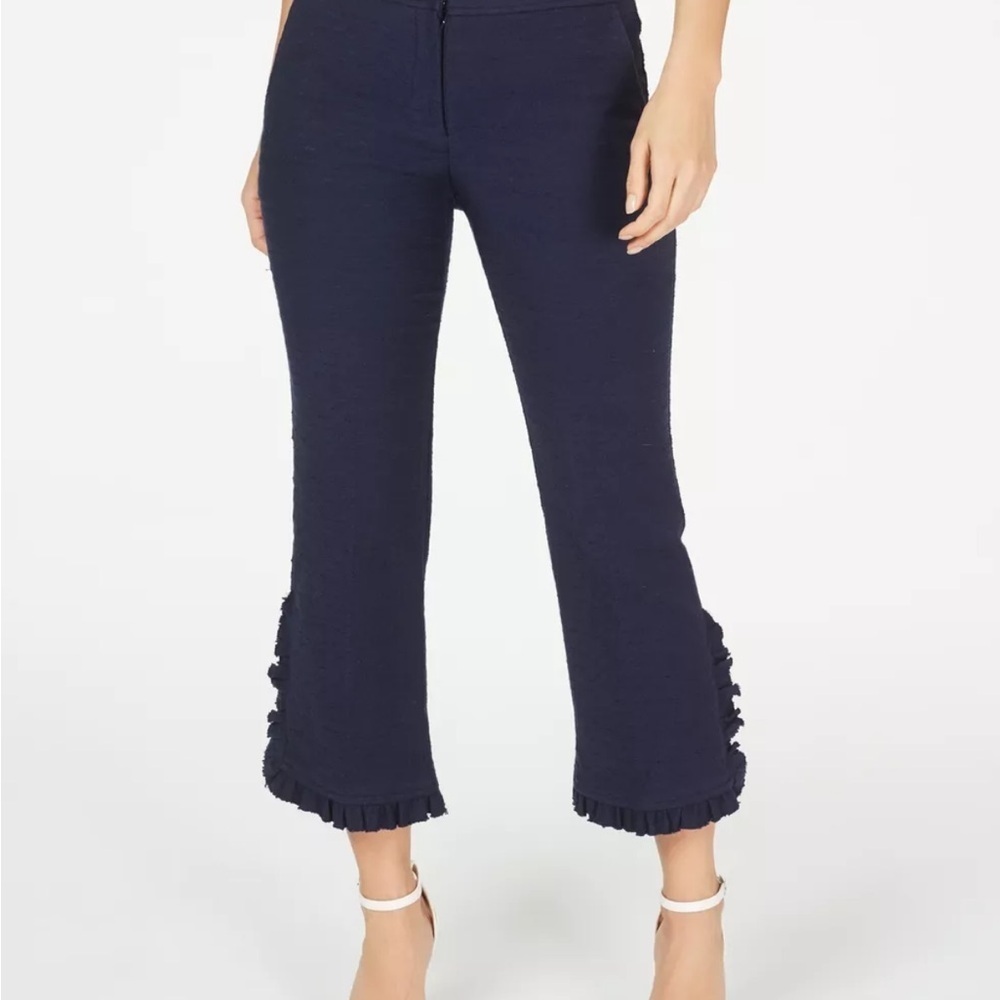 Trina Turk Navy Cropped Pants with Ruffle Hem - Picture 2 of 9